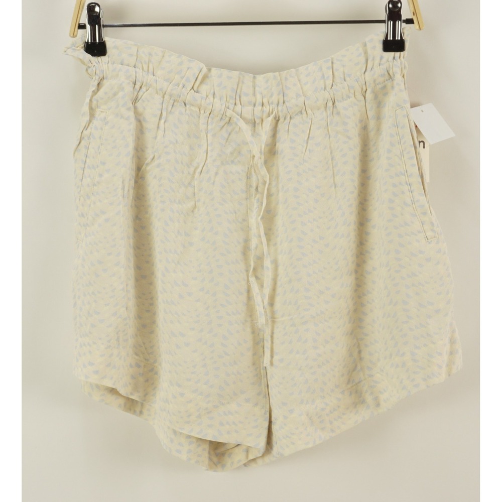 New Open Edit Paperbag Waist Shorts Ivory Blue Lennox Crepe Small w/ Drawstring